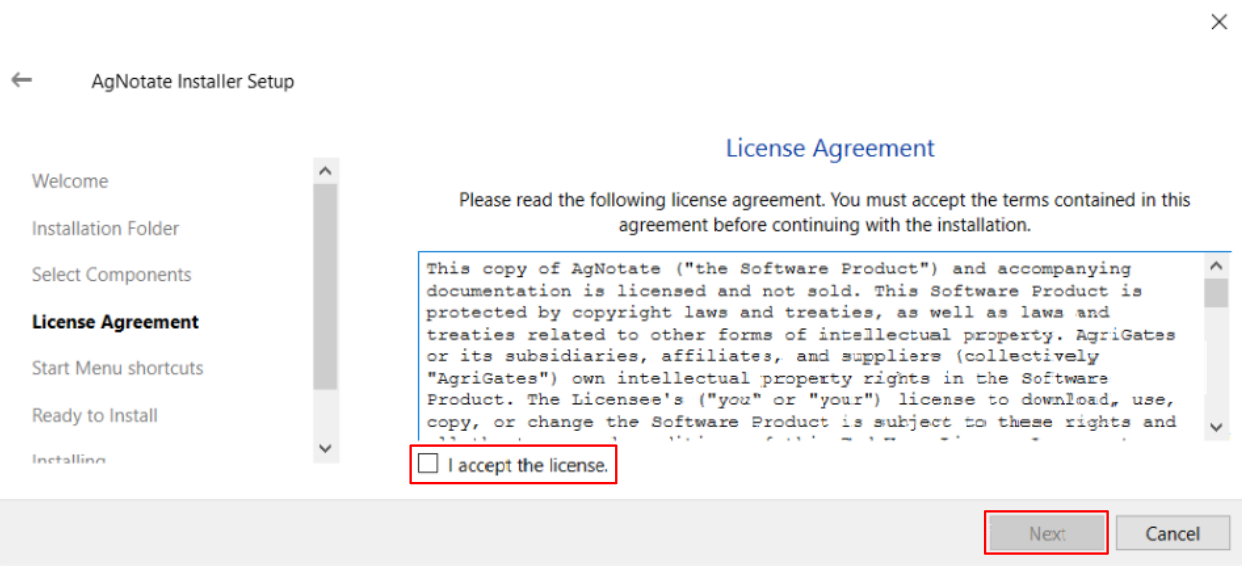 Installer License Page